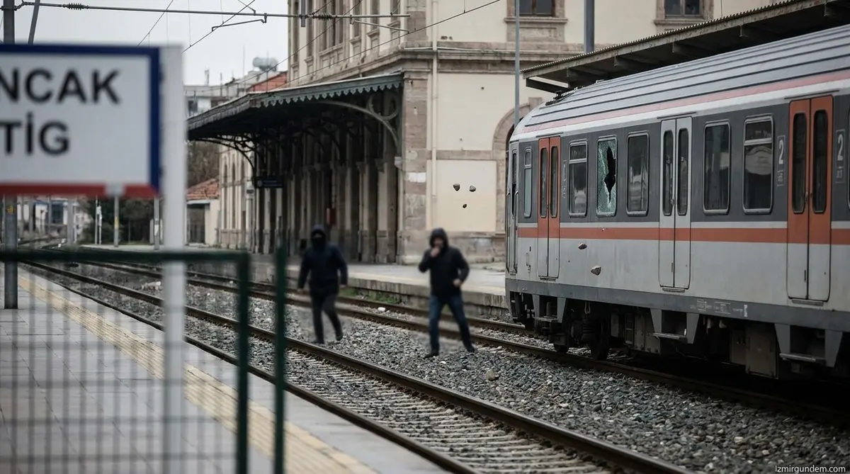 Alsancak Tren İstasyonu'nda raylara giren 2 kişi trene taş attı