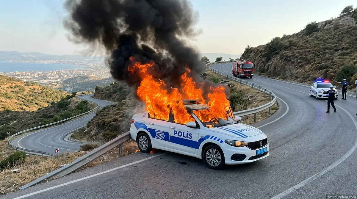 Aydın ADÜ Varyantında Polis Aracı Alev Alev Yandı