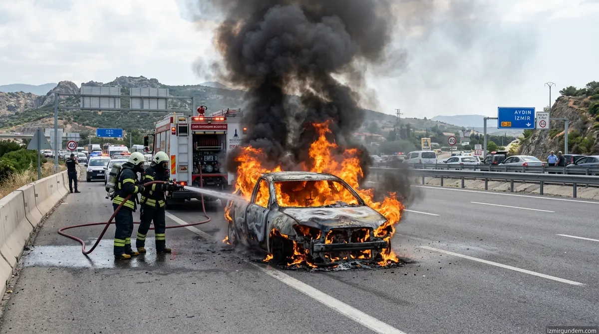 Aydın-İzmir Otobanında Otomobil Alevlere Teslim Oldu