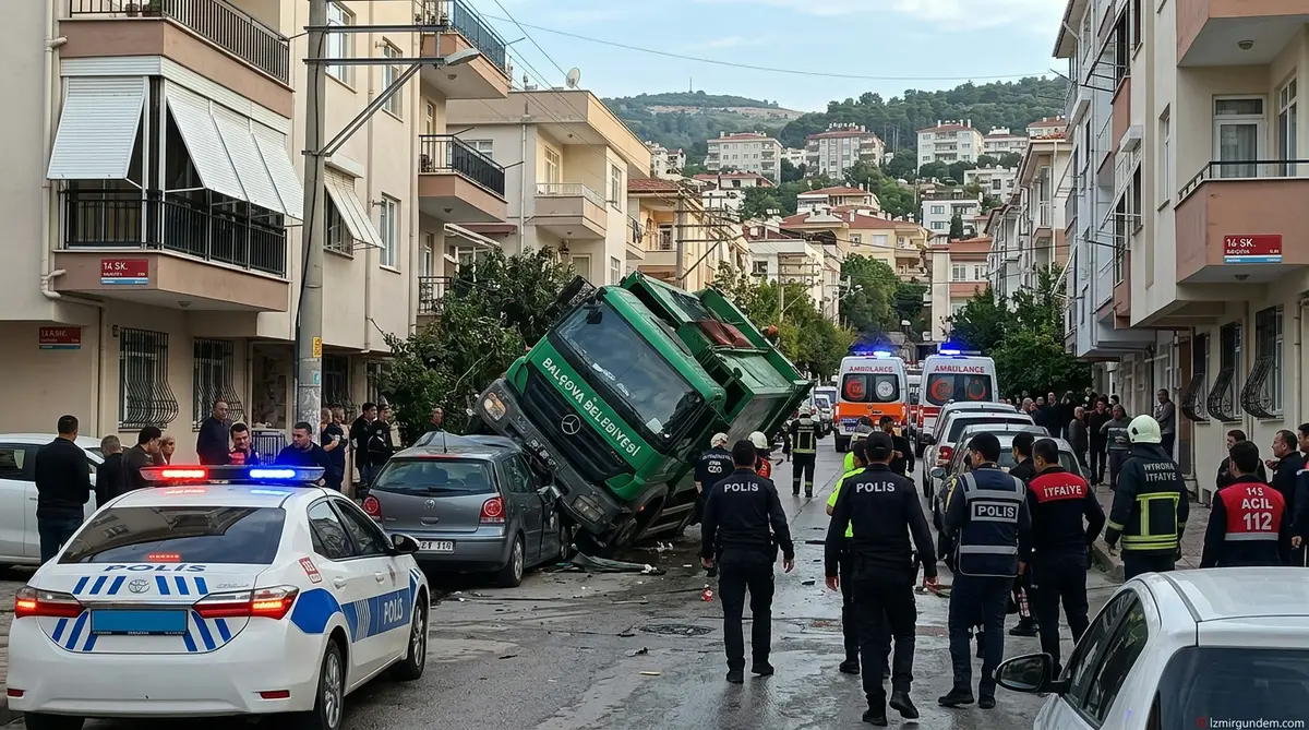 Balçova'da Çöp Kamyonu Otomobilin Üstüne Devrildi: 3 Yaralı