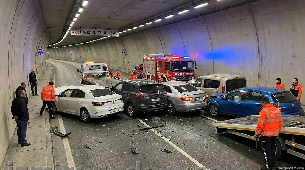Bayraklı Tüneli'nde 5 Araçlı Zincirleme Kaza...