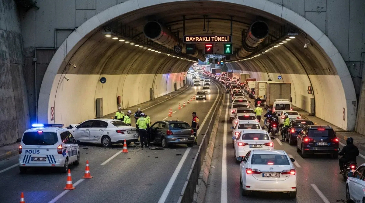 Bayraklı Tüneli'nde Kaza: Sol Şerit Kapatıldı, 2 Km Kuyruk Oluştu