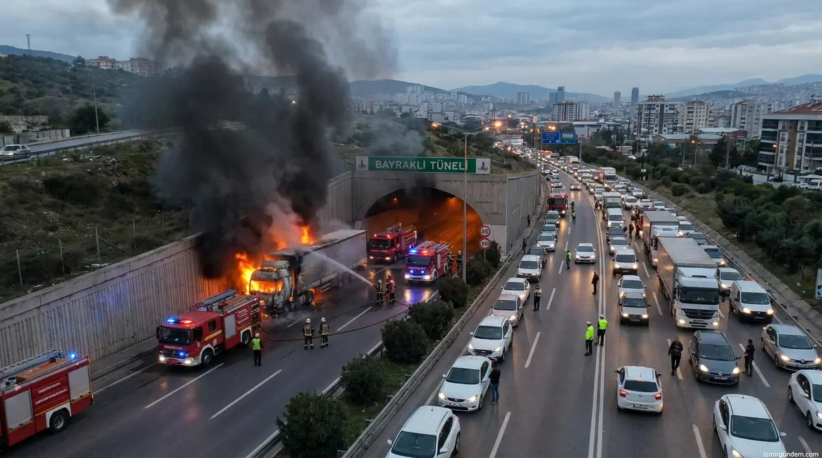 Bayraklı Tünelleri'nde Tır Yangını: Trafik Kilitlendi