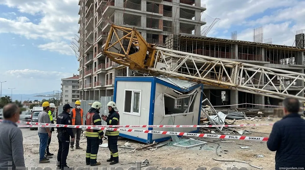 Bayraklı'da İnşaatta Vinç Faciası: Dev Kol Güvenlik Kulübesine Düştü