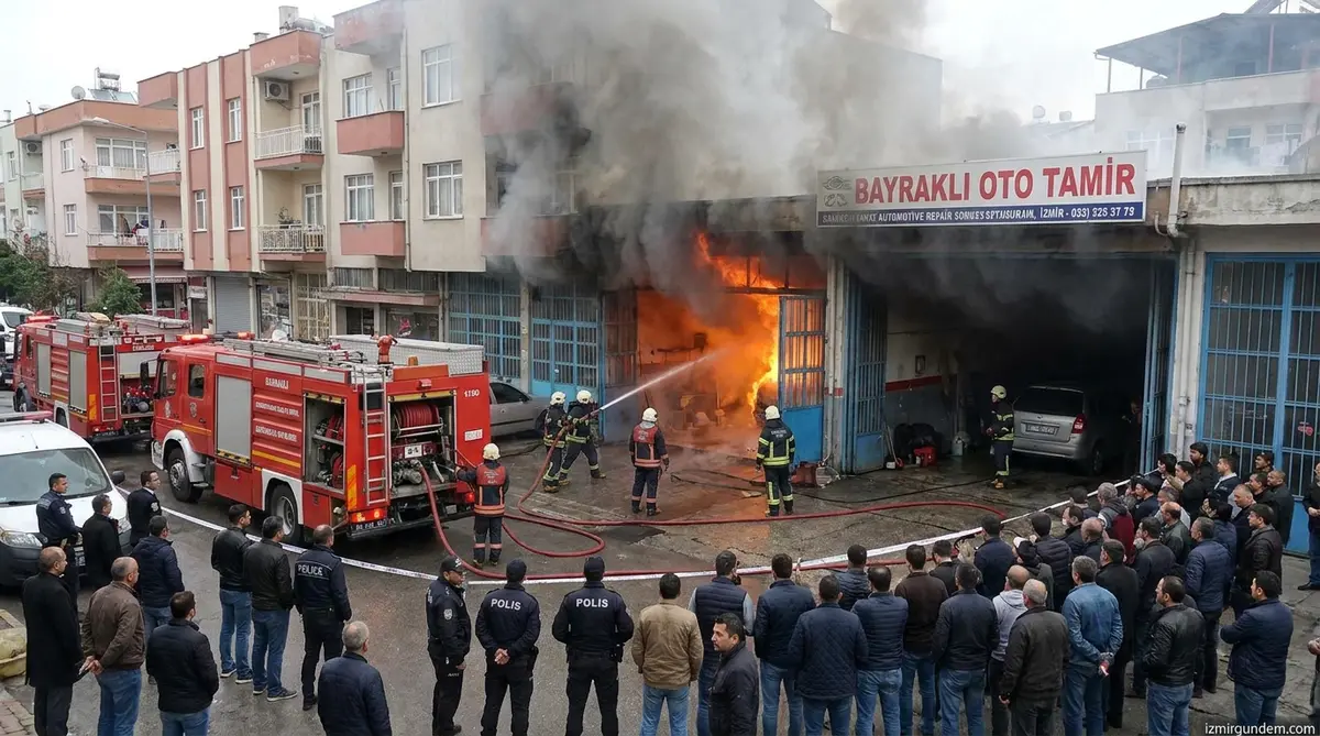 Bayraklı'da Otomotiv İş Yerinde Korkutan Yangın: İtfaiye Alevleri