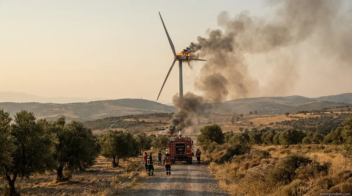 Bergama'da Rüzgar Türbini Alev Alev Yandı