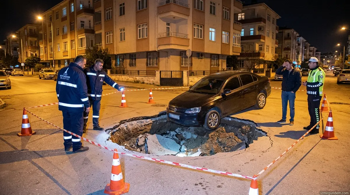 Bornova Doğanlar'da Yol Çöktü: Sürücüler İçin Gece Yarısı Tuzağı