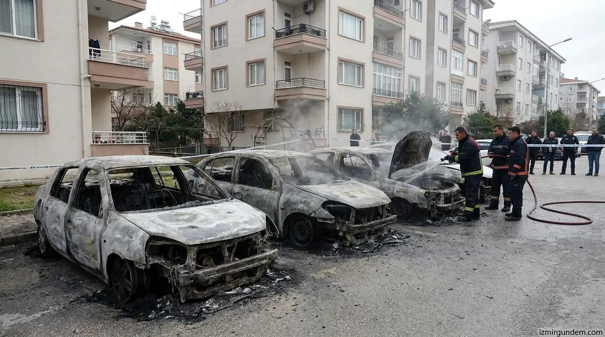 Bornova Kazımdirik Mahallesi'nde Araç Yangını: 4 Otomobil Küle Döndü