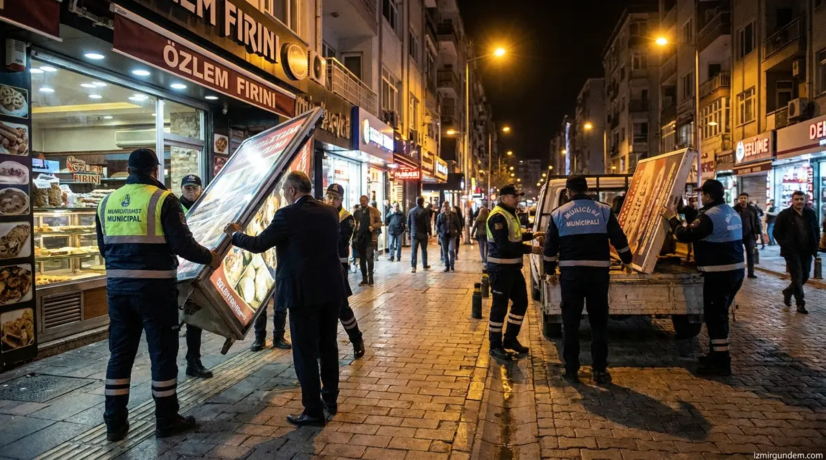 Bornova'da Gece Yarısı Zabıta Operasyonu: Kaldırımlar Temizlendi