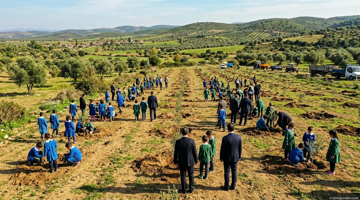 Bornovalı Çocuklar Karacaoğlan'da 50 Zeytin Fidanı Dikti