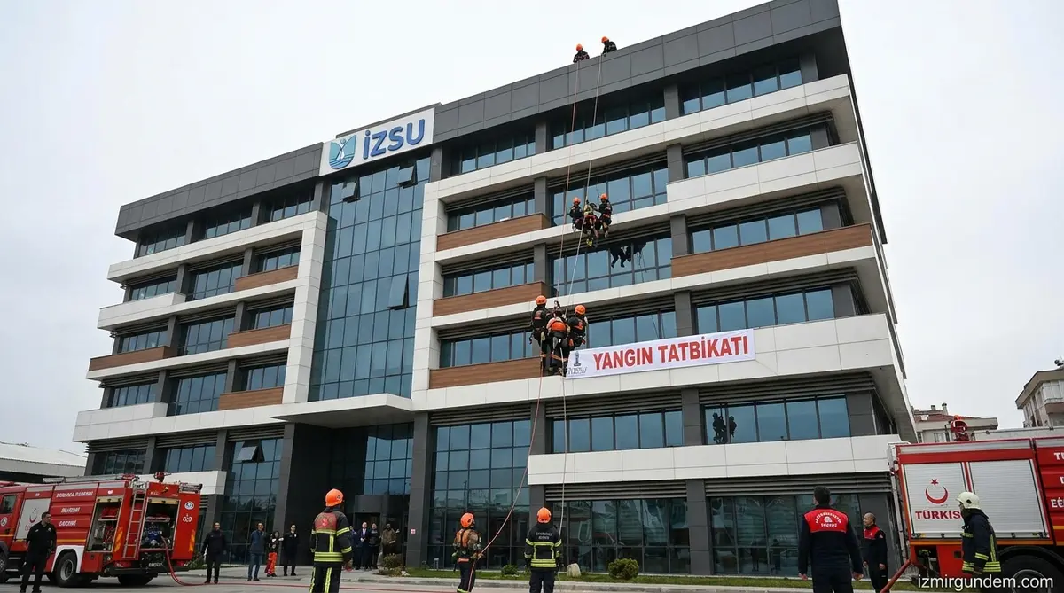Buca İZSU Binasında Yangın Tatbikatı: Çatıdan Havai Hatla Kurtarma