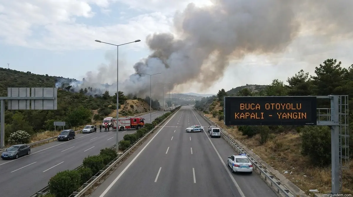Buca Otoyolu Yangın Nedeniyle Çift Yönlü Kapatıldı