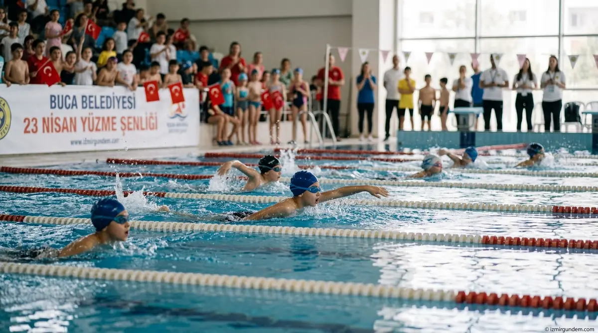 Buca'da 23 Nisan Coşkusu Havuza Taştı: 160 Çocuk Madalya İçin Kulaç Attı