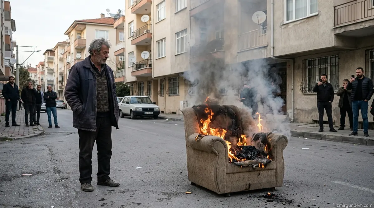 Buca'da Sokak Ortasında Koltuk Yakıp İzledi