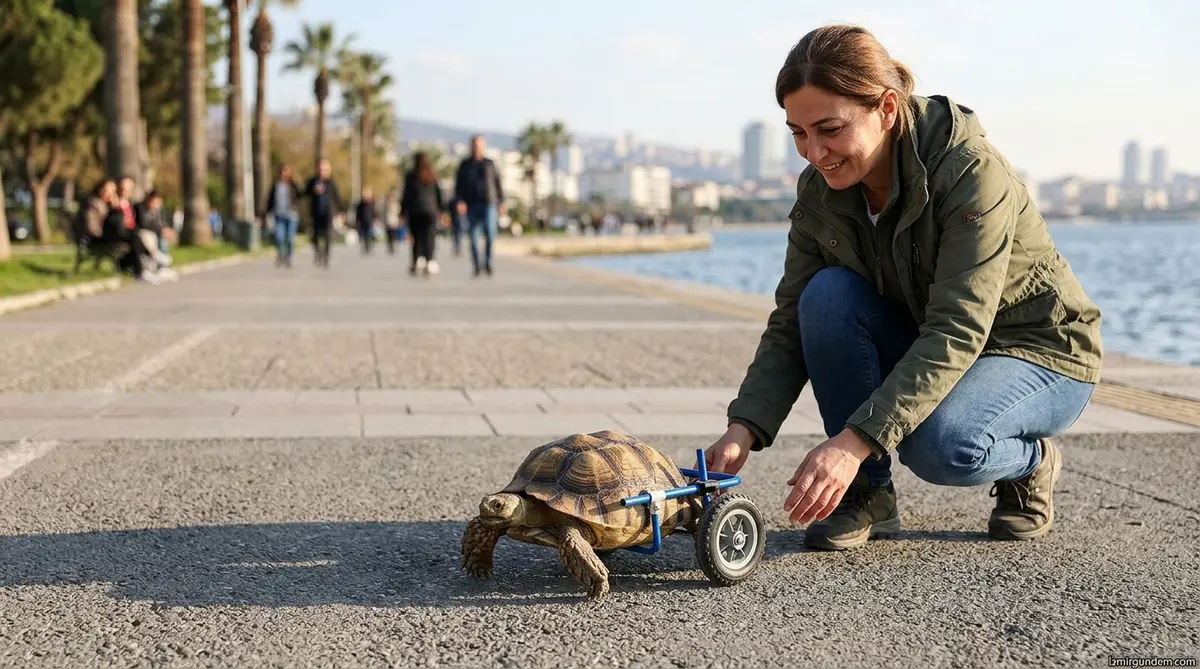 Felçli Kaplumbağa İzmir'de Tekerleklerle Yürüdü