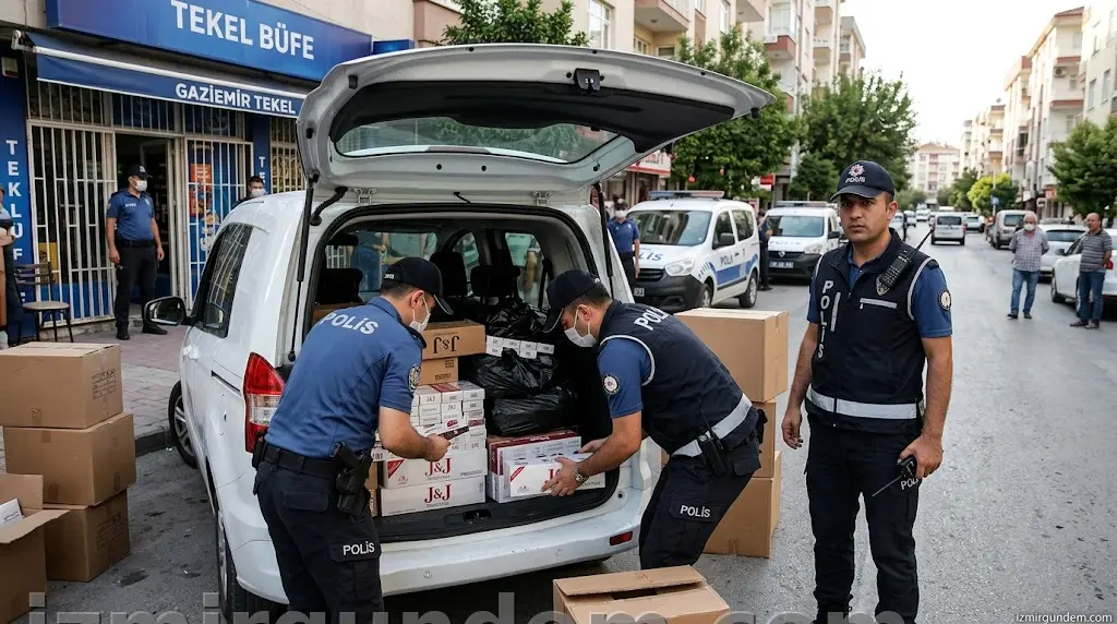 Gaziemir'de Kaçak Sigara ve Uyuşturucu Baskını