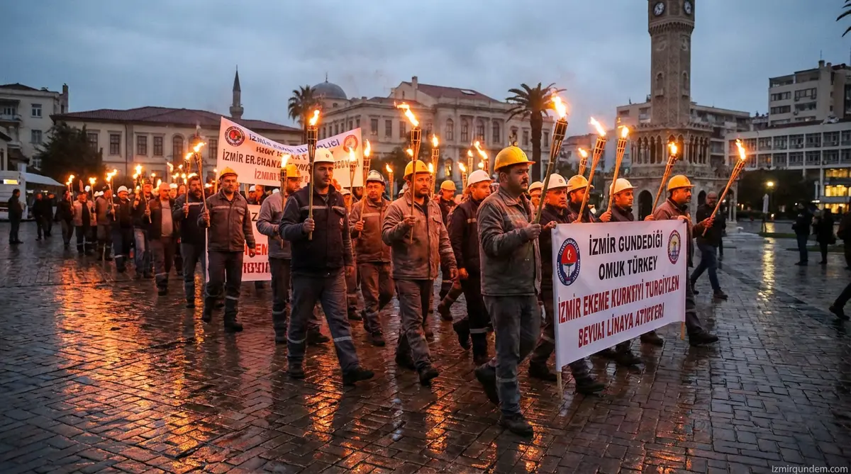 İzmir'de İşçilerden Meşaleli Hak Arayışı