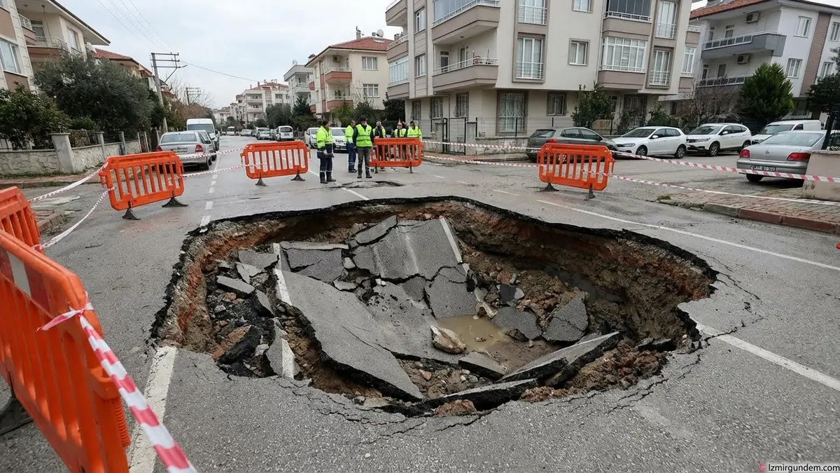 İzmir Bornova'da Yol Çökmesi!