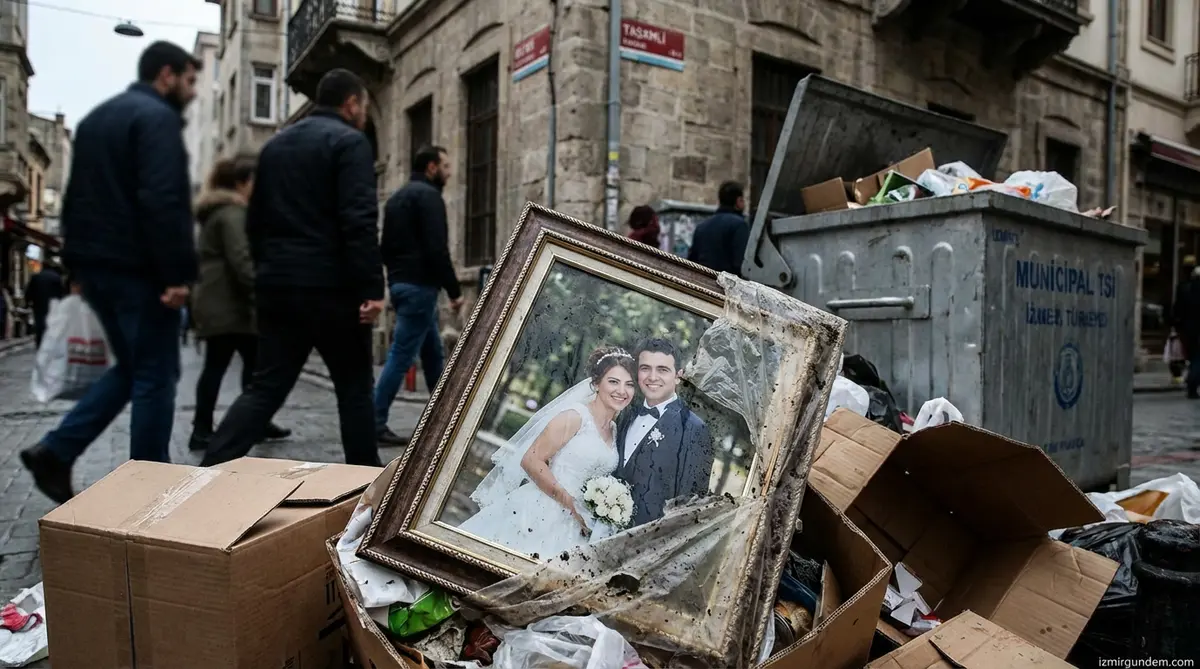 İzmir'de Çöpte Düğün Fotoğrafı Hüzün Yarattı