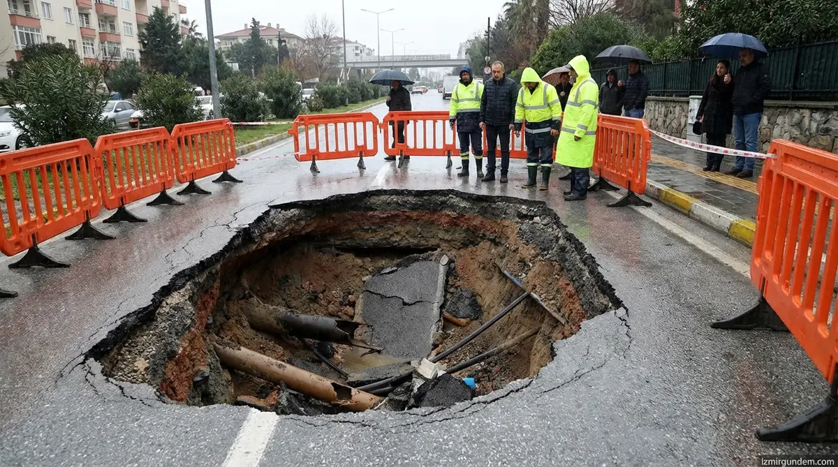 Konak'ta Sağanak Yolu Çökertti