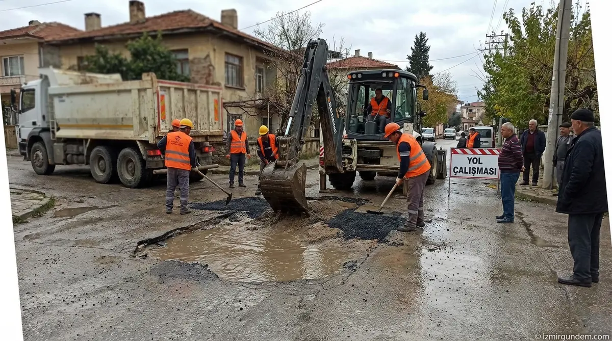 Ödemiş'te Çöken Yol Onarılıyor