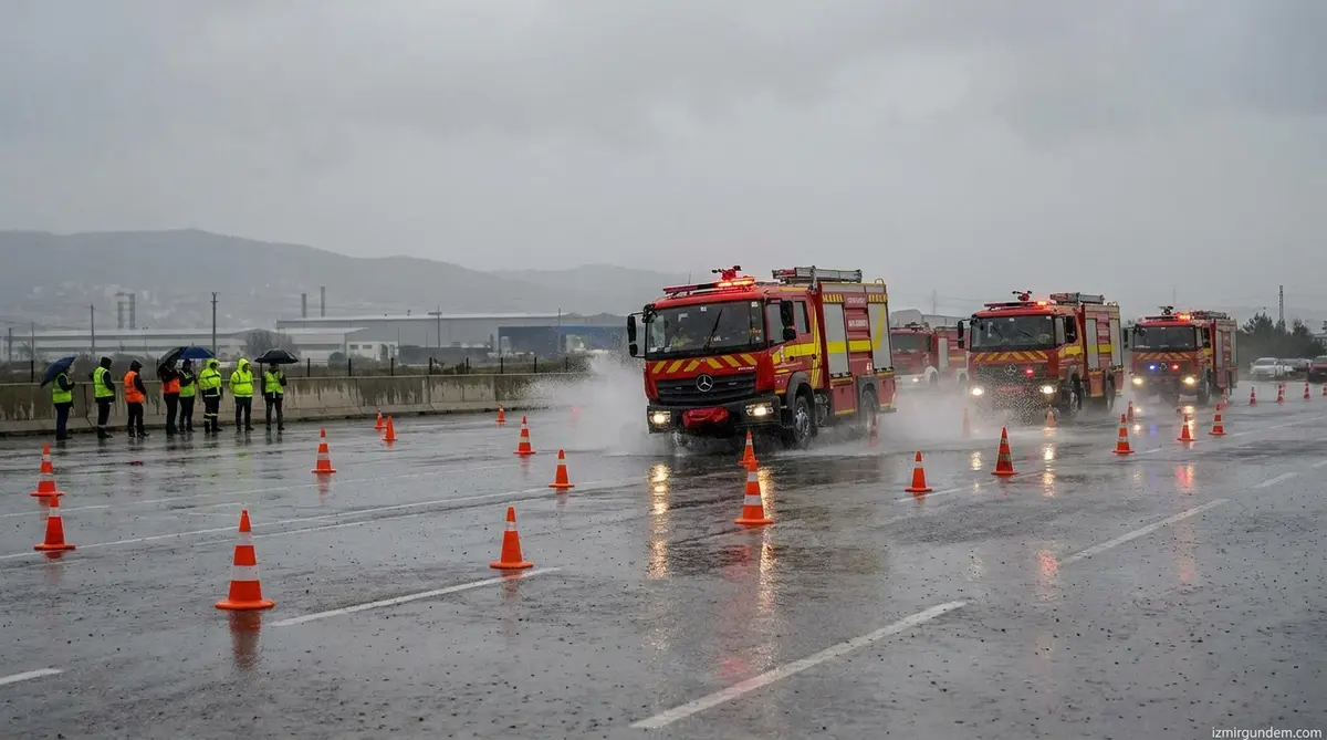 İzmir İtfaiyesi Yeni Şoförlerini Zorlu Parkurda Eğitiyor