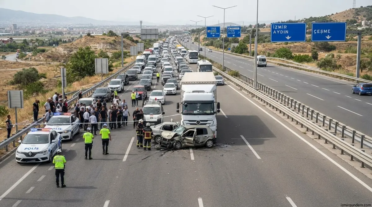İzmir Çevre Yolu'nda TIR ve Otomobil Çarpıştı: 4 Kilometre Kuyruk