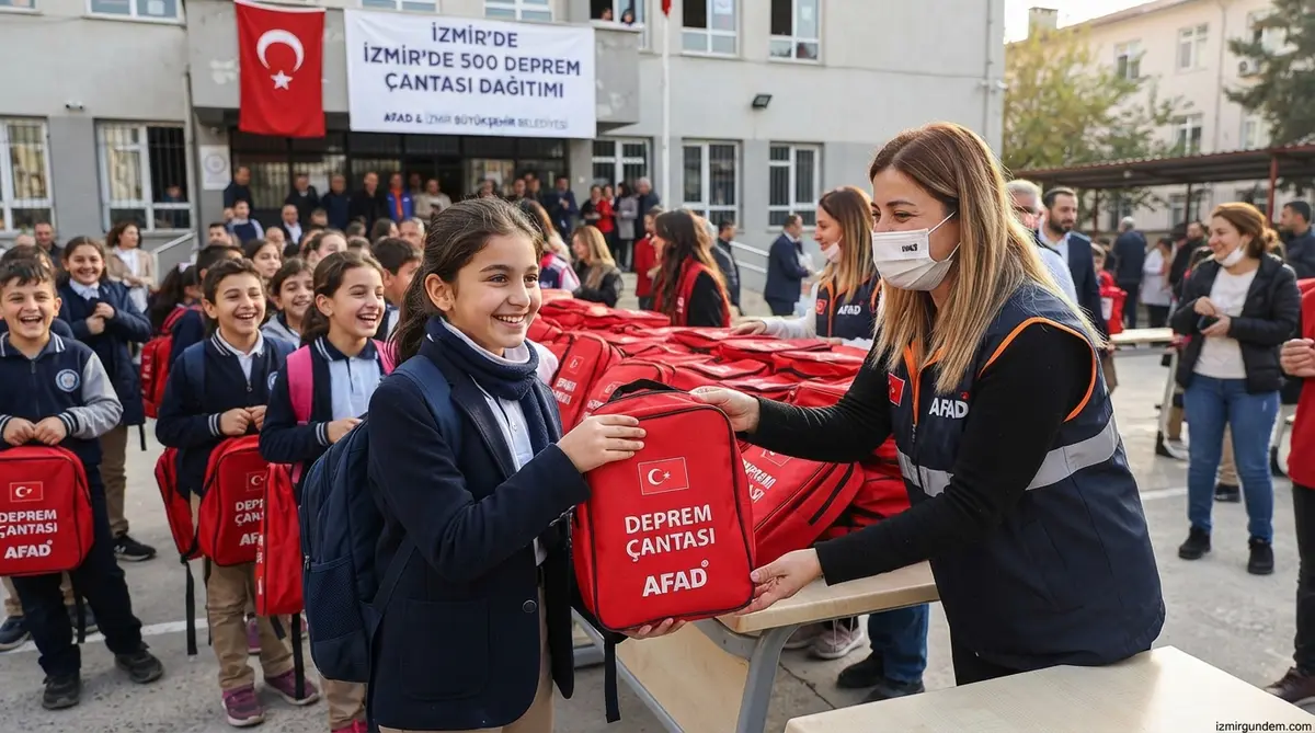 İzmir'de Öğrencilere 500 Deprem Çantası Dağıtıldı