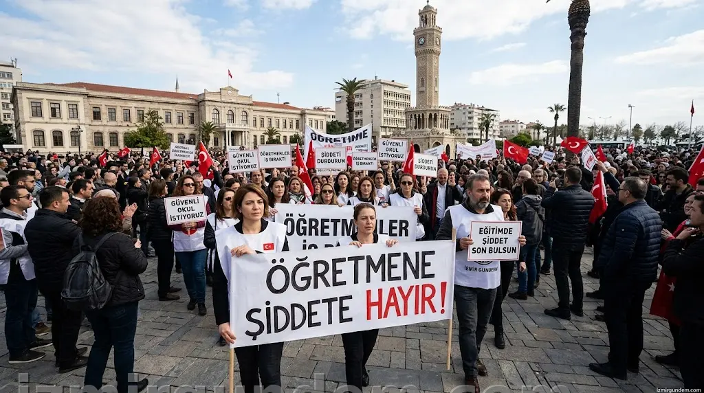 İzmir'de Öğretmenler İş Bıraktı: Konak Meydanı'nda Şiddete Karşı Büyük...