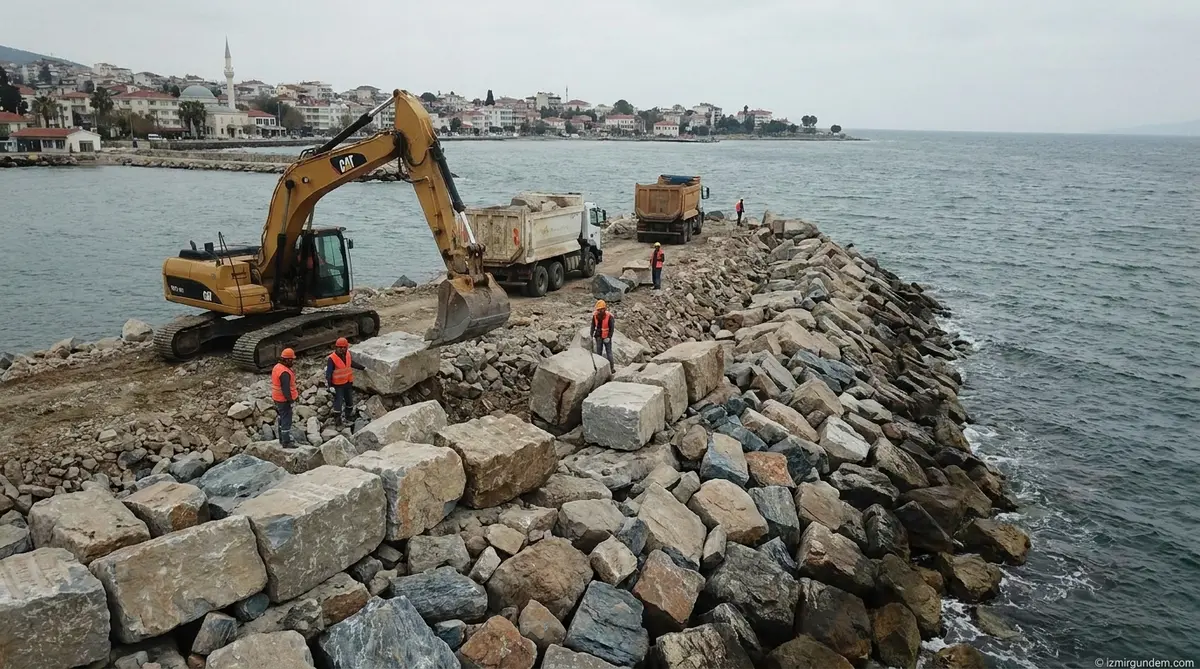 İZSU Kıyı İlçelerini 7 Bin Ton Taşla Koruma Altına Aldı