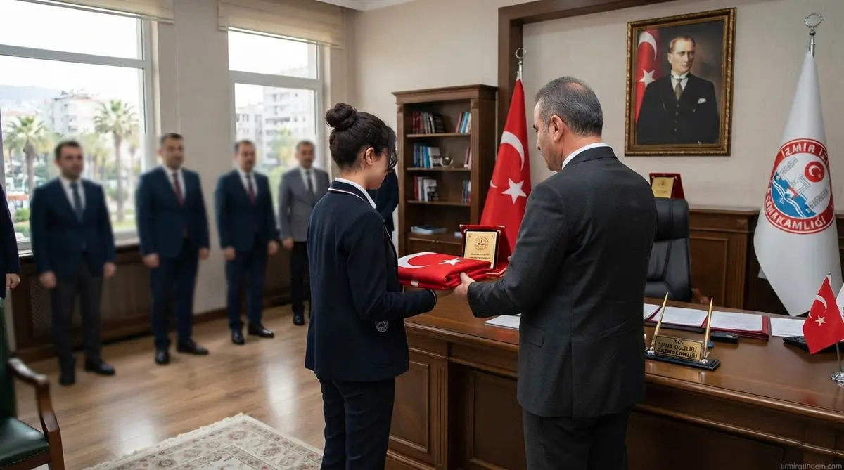 Kemalpaşa'da Yere Düşen Bayrağı Öpen Liseliye Ödül