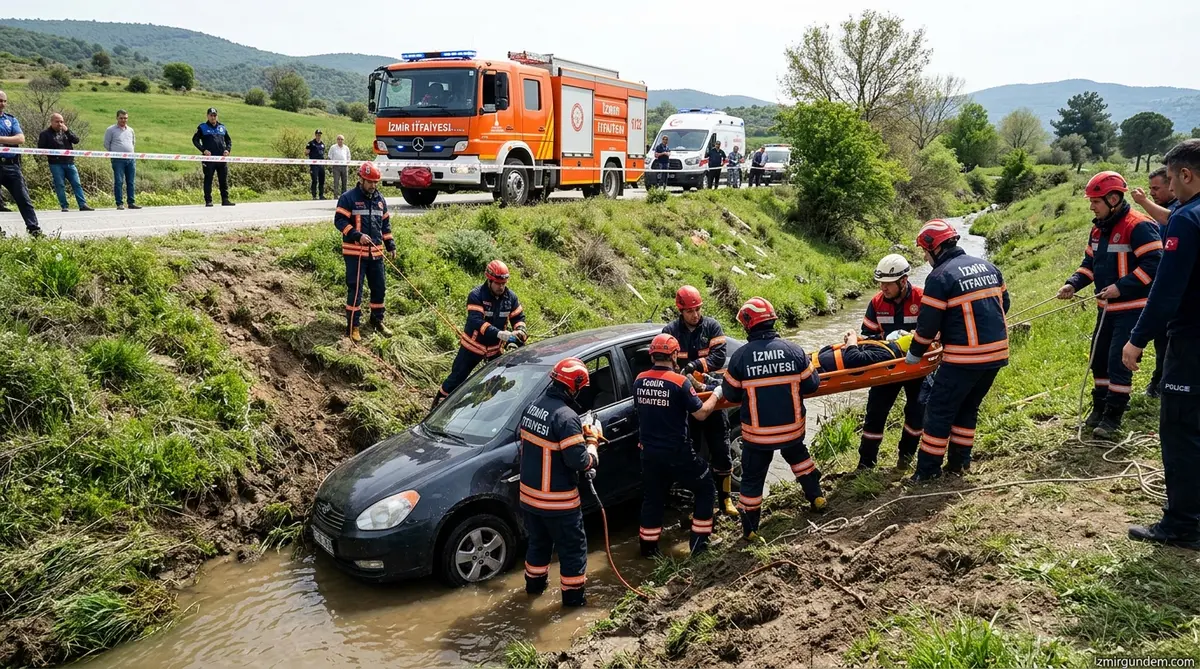 Menderes Develi'de Otomobil Dereye Uçtu: İzmir İtfaiyesi Can Pazarı Kurdu