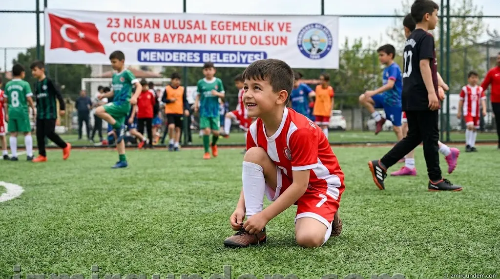 Menderes'te 23 Nisan Coşkusu: Minik Kramponlar Sahaya İndi