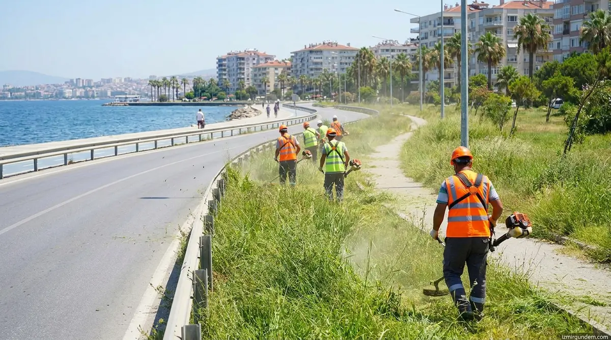 Menderes'te Dört Koldan Temizlik: Yabani Otlar Biçiliyor