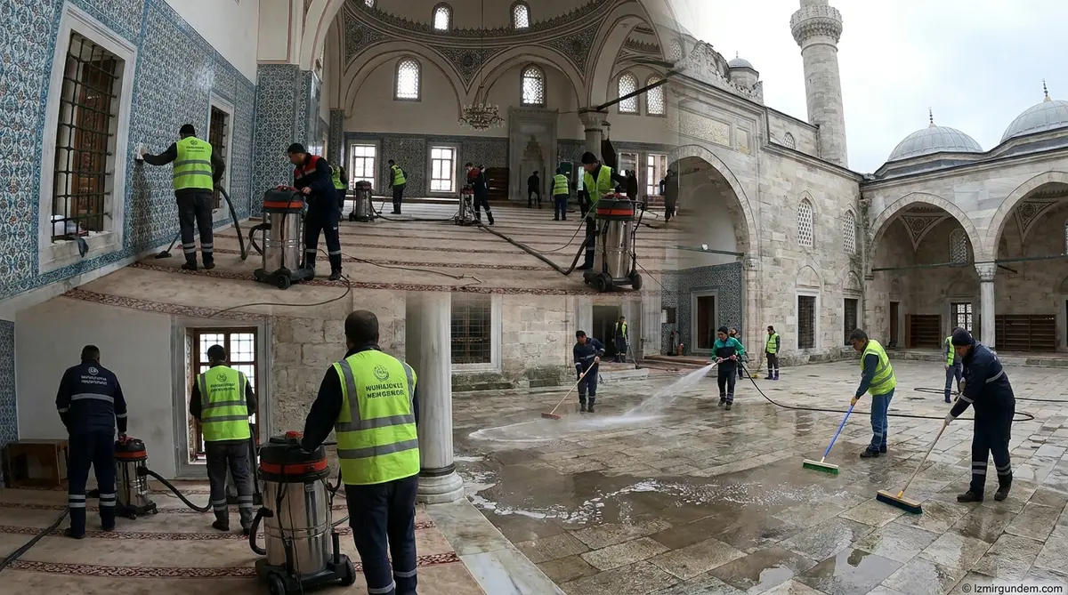 Menderes'te İbadethanelere Kadın Eli: Camiler Köşe Bucak Temizleniyor