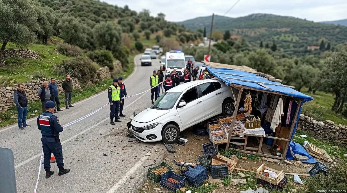 Selçuk Şirince Yolunda Feci Kaza: Otomobil Tezgahın Üzerine Uçtu