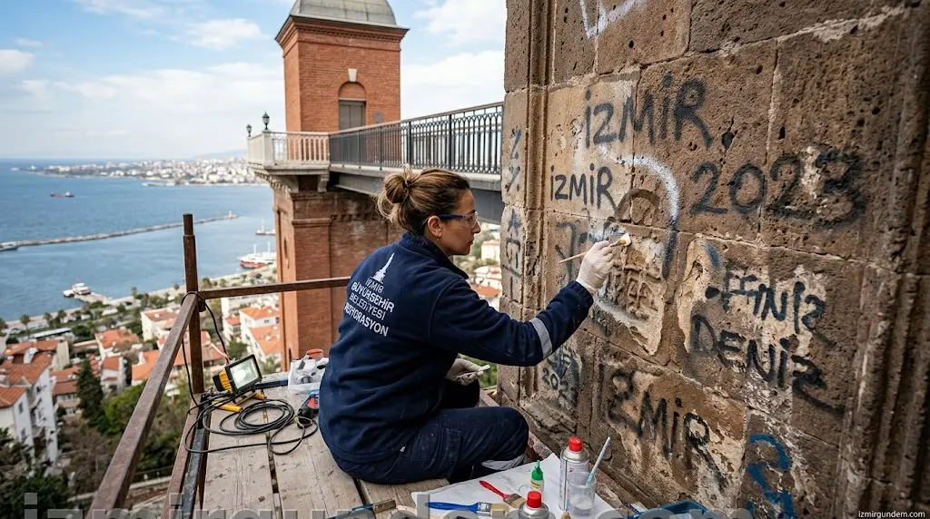 Tarihi Asansör’de Milim Milim Vandalizm Temizliği