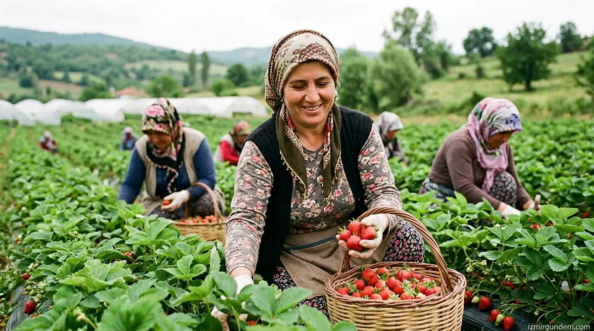 Tire'de Organik Çilek Hasadı Başladı: Kadınlar Ekonomiye Can Veriyor