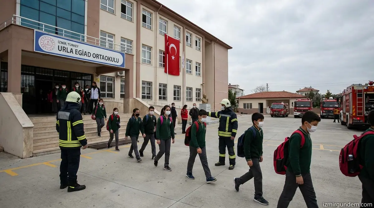 Urla EGİAD Ortaokulu'nda Yangın Tatbikatı: Öğrenciler Tahliye Edildi