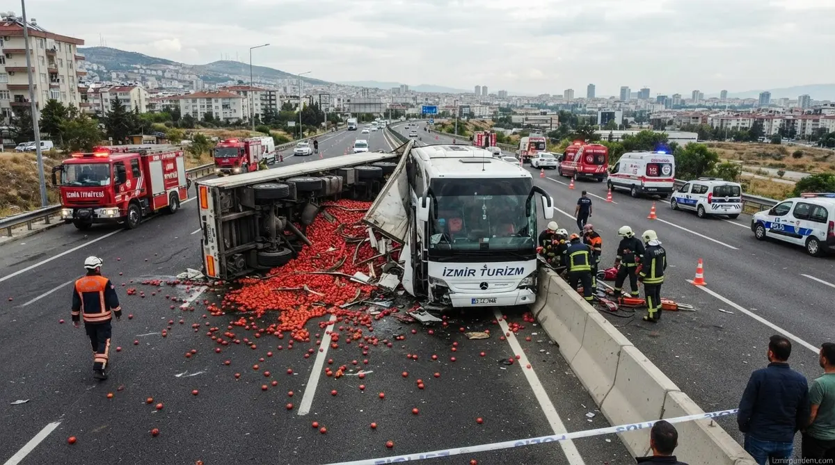 Uşak-İzmir Yolunda Feci Kaza: Domates Yüklü Tır Devrildi
