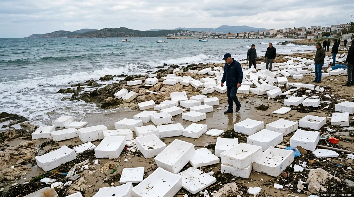 Çeşme Paşalimanı Sahilini Yüzlerce Köpük Kutu Bastı