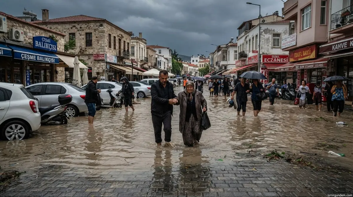 Çeşme'de Şiddetli Sağanak Yağış Su Taşkınlarına Yol Açtı