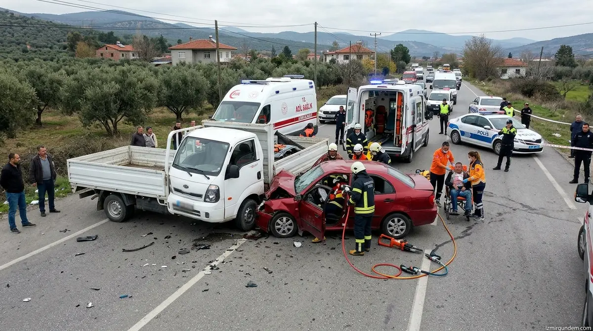 Ödemiş Balabanlı Yolu'nda Feci Zincirleme Kaza: 1 Ölü 3 Yaralı