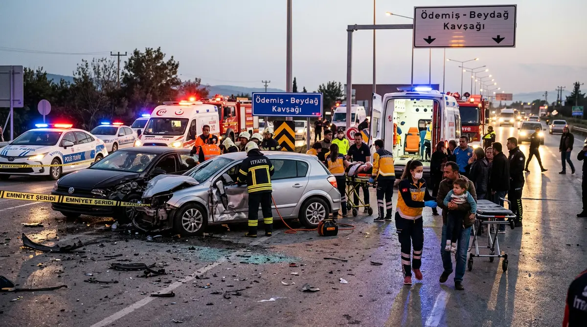 Ödemiş Beydağ Kavşağında Feci Kaza: 2'si Çocuk 8 Yaralı